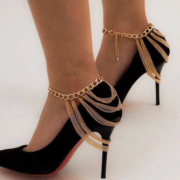 New 1 Piece Golden Layered Chain Anklet | High Heel / Wedge Shoe Accessory - Picture 3 of 16